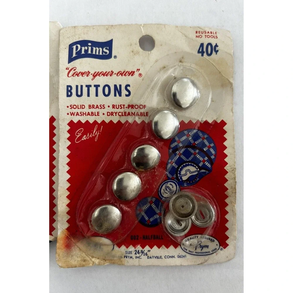 Vintage 1960s Prims Cover Your Own Buttons Solid Brass Lot of 2 Packages NOS USA
